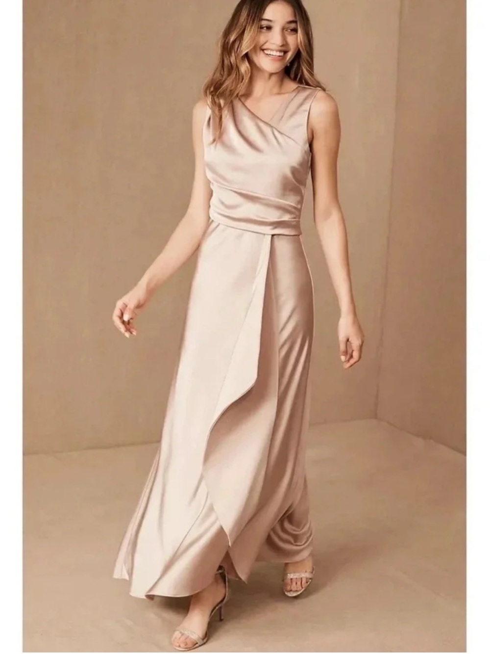 NWT BHLDN Espen Satin Maxi Dress in Blush Cream Womens Size 8